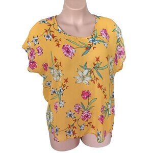 Live 4 Truth Top Womens Size 2X Floral Yellow Blouse Short Sleeve